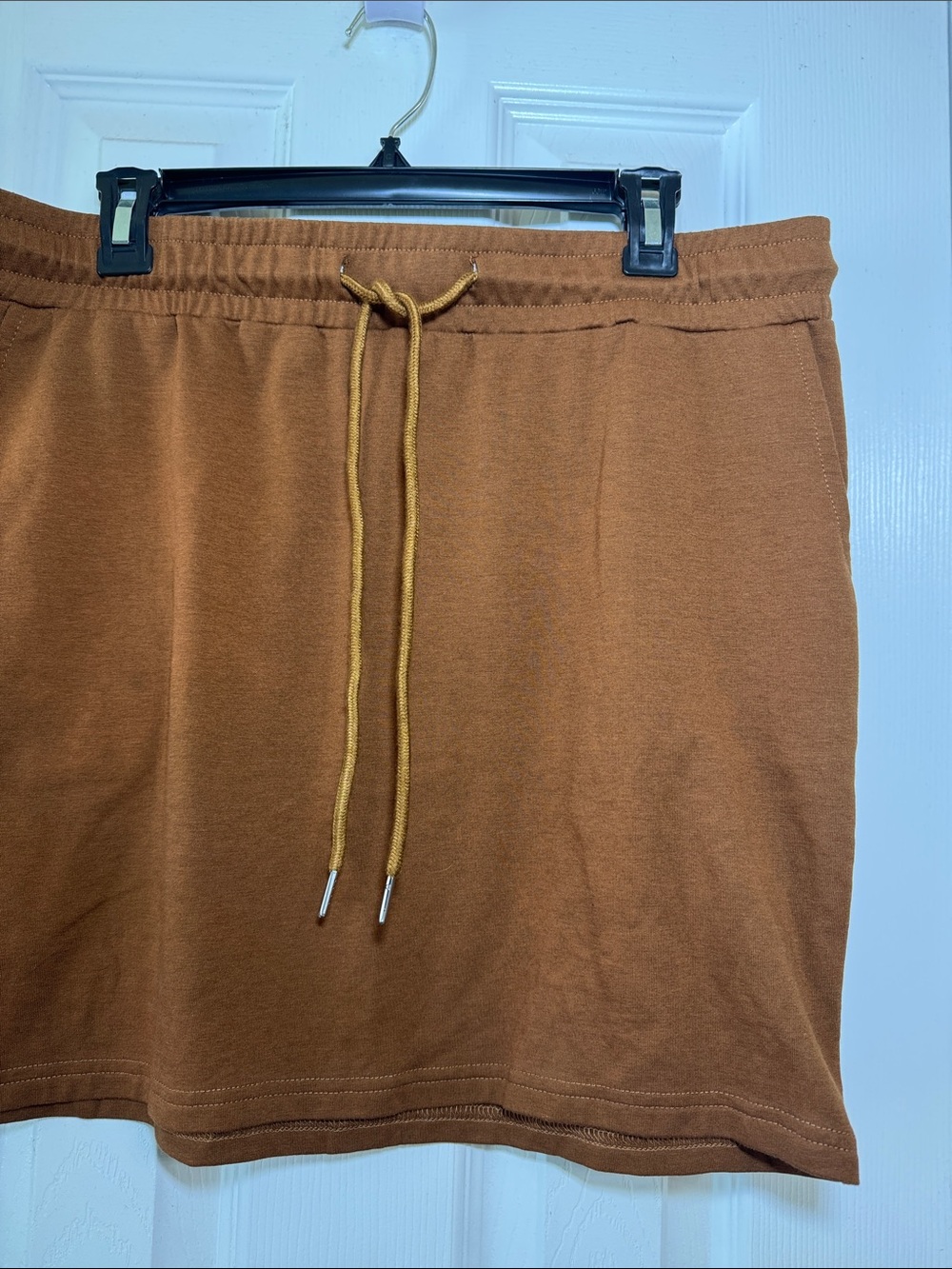 Rust Brown Drawstring Knit Mini Skirt - Picture 4 of 9